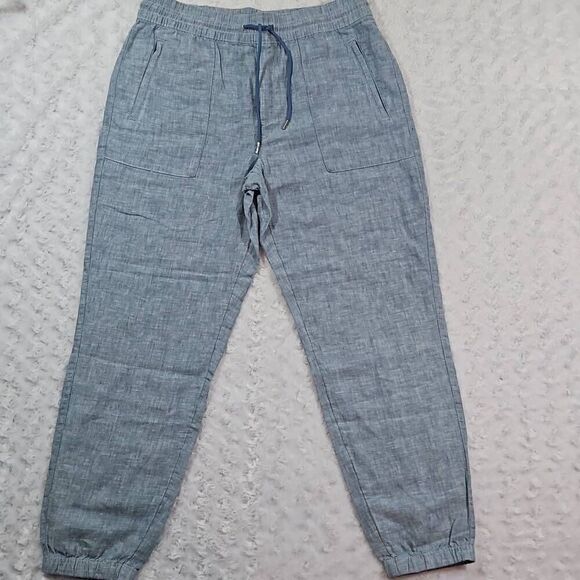 Athleta Retreat Linen Jogger Chambray Blue Womens Size 12 Drawstring Waist - Picture 2 of 9